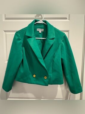 Shelby & Palmer Emerald Cropped Blazer Gold Button NWT S